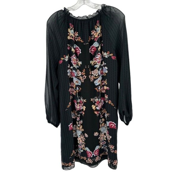 Sophie Max Black Boho Peasant Long sheer Sleeve Lined Floral size large womens - Picture 2 of 13